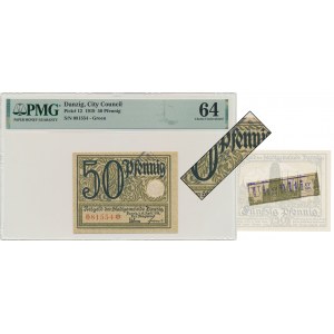 Danzig, 50 Pfennnig 1919 - green - PMG 64 - UNGULTIG