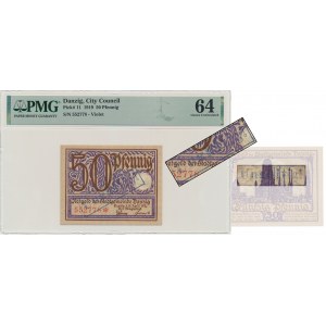 Danzig, 50 Pfennig 1919 - purple - PMG 64 - UNGULTIG