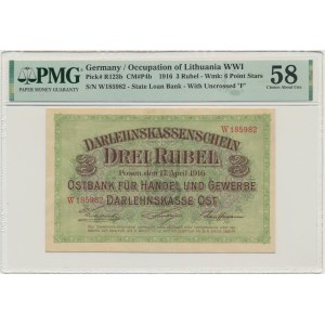 Poznaň, 3 ruble 1916 - W - krátká doložka - PMG 58