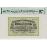 Poznaň, 3 ruble 1916 - B - dlouhá doložka - PMG 67 EPQ - NEUVĚŘITELNĚ VZÁCNÉ