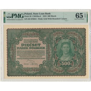 500 mariek 1919 - II séria D - PMG 65 EPQ - vzácnejšie