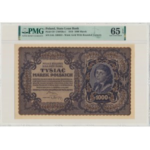 1 000 mariek 1919 - III. séria AL - PMG 65 EPQ - široké číslovanie