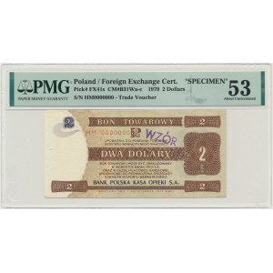 Pewex, 2 dolary 1979 - WZÓR - HM 0000000 - PMG 53