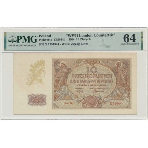 10 złotych 1940 - N. - London Counterfeit - PMG 64