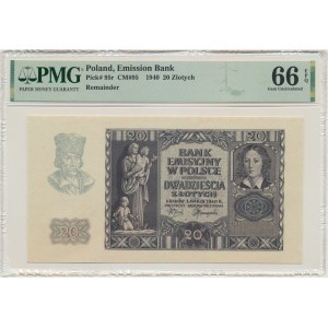20 złotych 1940 - bez oznaczenia serii i numeracji - PMG 66 EPQ