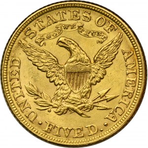 USA, 5 dolarů Philadelphia 1881 - Hlava svobody