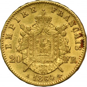 France, Napoleon III, 20 Francs Paris 1864 A