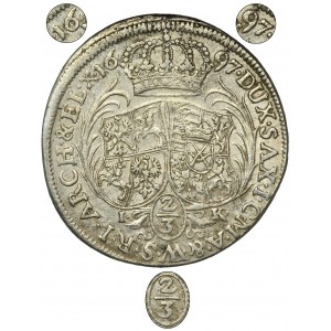 August II Silný, 2/3 tolaru (gulden) Drážďany 1697 IK - VELMI RARITNÍ