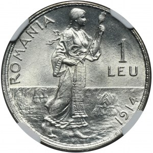 Rumunsko, Karol I., 1 leu Hamburg 1914 - NGC MS64
