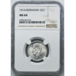 Romania, Carol I, 1 Leu Hamburg 1914 - NGC MS64