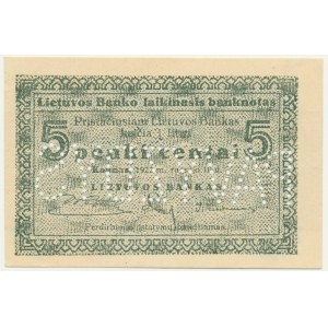 Lithuania, 5 Centai 1922 - SPECIMEN -
