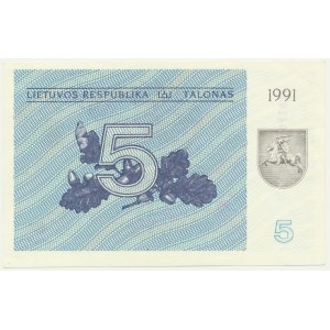 Lithuania, 5 Talonas 1991 - without text -