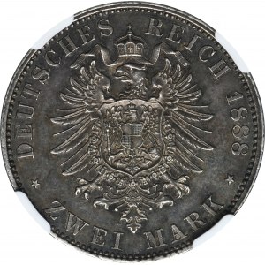Nemecko, Pruské kráľovstvo, Fridrich III, 2 marky Berlín 1888 A - NGC AU58