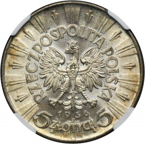 Piłsudski, 5 złotych 1936 - NGC MS64