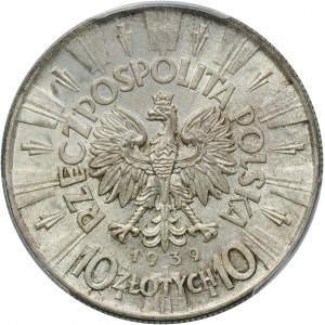 Piłsudski, 10 złotych 1939 - NGC MS64+