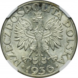 Żaglowiec, 5 złotych 1936 - NGC MS63