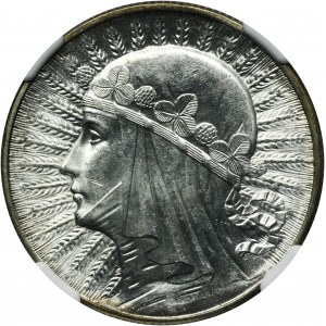 Hlava ženy, 5 zlotých Varšava 1933 - NGC MS63+