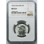 Hlava ženy, 5 zlotých Varšava 1933 - NGC MS63+