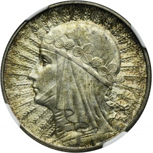 Hlava ženy, 5 zlotých, Varšava 1934 - NGC MS64 - VÝBORNÁ