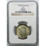 Hlava ženy, 5 zlotých, Varšava 1934 - NGC MS64 - VÝBORNÁ