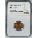 2 haliere 1939 - NGC MS66 RD