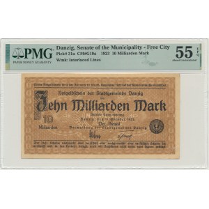 Danzig, 10 billion Mark 1923 - watermark squares - PMG 55 EPQ