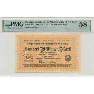 Danzig, 100 million Mark 1923 - watermark triangles - PMG 58