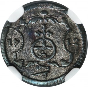 August II Silný, Halerz Leipzig 1712 ILH - NGC AU55 - Vzácné, různé ciferníky