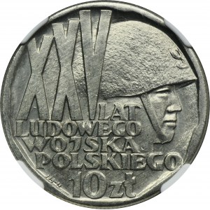 Vzorka NICHOLS, 10 zlotých 1968 XXV. výročie Poľskej ľudovej armády - NGC MS64