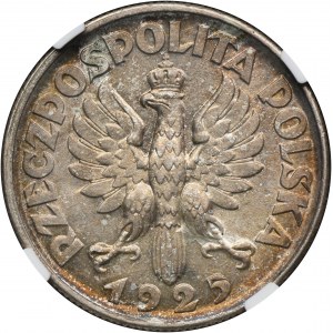 Kobieta i kłosy, 2 złote Londyn 1925 - NGC MS62 - kropka po dacie