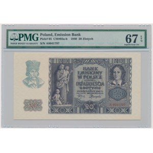 20 złotych 1940 - A - PMG 67 EPQ - pierwsza seria