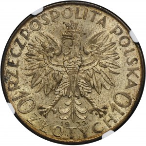 Hlava ženy, 10 zlotých Varšava 1932 - NGC MS62