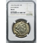 Sobieski, 10 złotych 1933 - NGC MS62