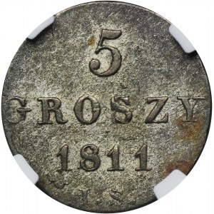 Varšavské knížectví, 5 grošů Varšava 1811 IS - NGC AU58 - změna