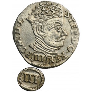Stephen Bathory, 3 Groschen Vilnius 1582 - RARE, III in a round shield
