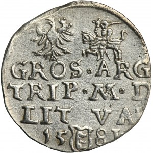 Stephen Bathory, 3 Groschen Vilnius 1582 - RARE, III in a round shield