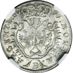 Silesia, Prussia rule, Friedrich II, 6 Groschen Breslau 1755 B - NGC MS61