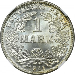 Nemecko, Pruské kráľovstvo, Wilhelm II, 1 marka Berlín 1915 A - NGC MS66