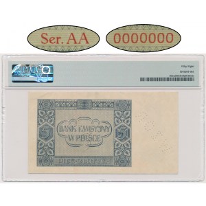 5 gold 1941 - AA 0000000 - MODEL - PMG 58 - FIRST NOTICE.