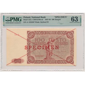 100 zlotých 1947 - SPECIMEN - A 1234567 - PMG 63