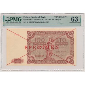 100 zloty 1947 - SPECIMEN - A 1234567 - PMG 63