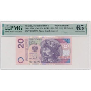 20 złotych 1994 - YB - PMG 65 EPQ - seria zastępcza