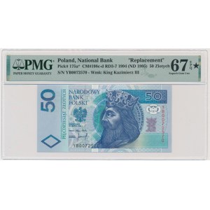 50 złotych 1994 - YB - PMG 67 EPQ ★ - seria zastępcza