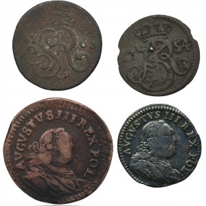 Set, Augustus III of Poland, Poniatowski, Schilling 1/2 Groschen, 3 Groschen (4 pcs.)