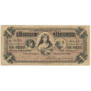 Argentina, Colonia Ocampo, 1 Peso 1888