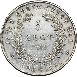 November Uprising, 5 zloty Warsaw 1831 KG