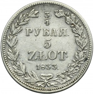 3/4 rublu = 5 zlatých Petrohrad 1833 НГ