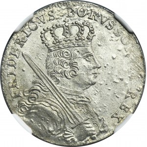 Silesia, Prussia rule, Friedrich II, 18 Groschen Breslau 1758 B - NGC MS64
