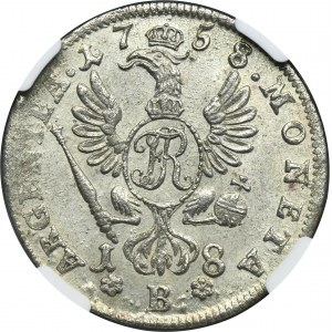 Silesia, Prussia rule, Friedrich II, 18 Groschen Breslau 1758 B - NGC MS64