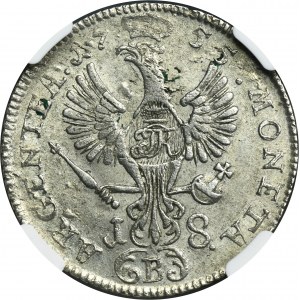 Silesia, Prussia rule, Friedrich II, 18 Groschen Breslau 1755 B - NGC MS62